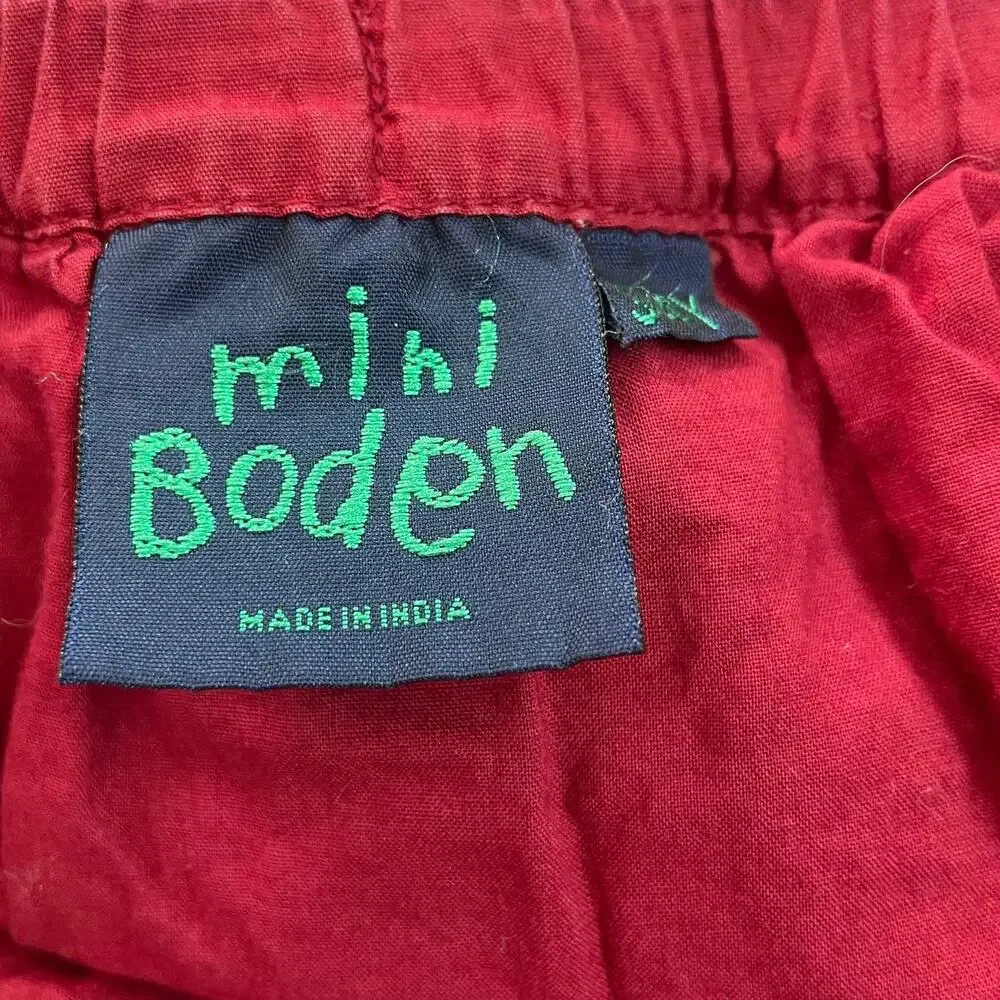Mini Boden Girl's Red Smocking White Embroidered Skirt Sz 3-4 Yrs